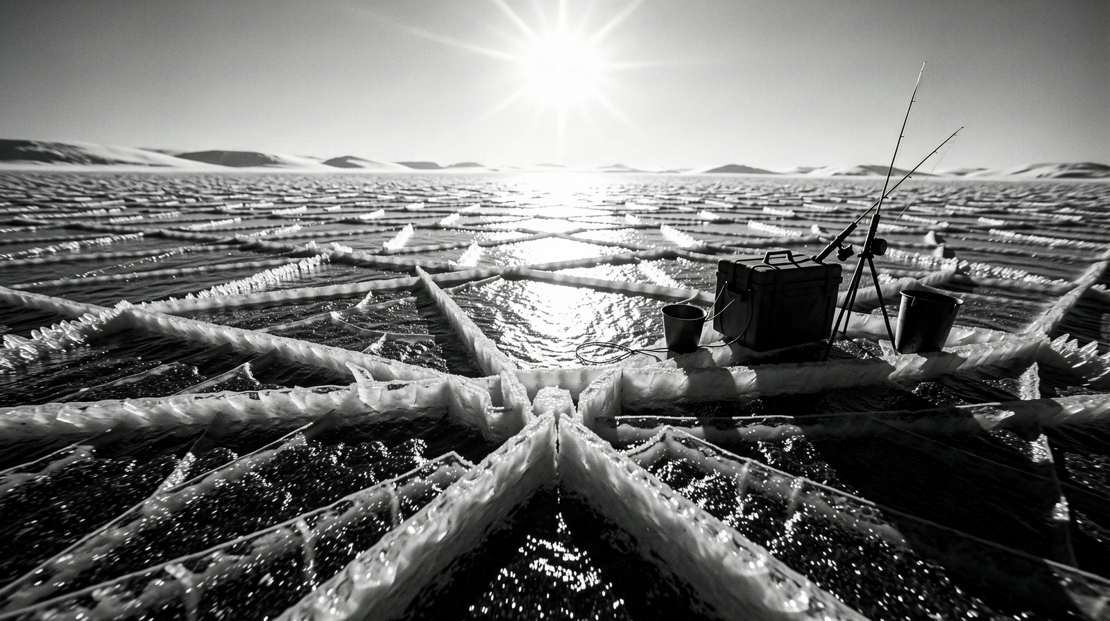 Cracked arctic ice shelf under winter sun