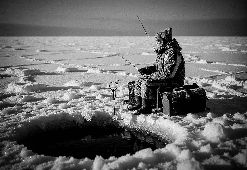 Lone fisherman on ice shelf
