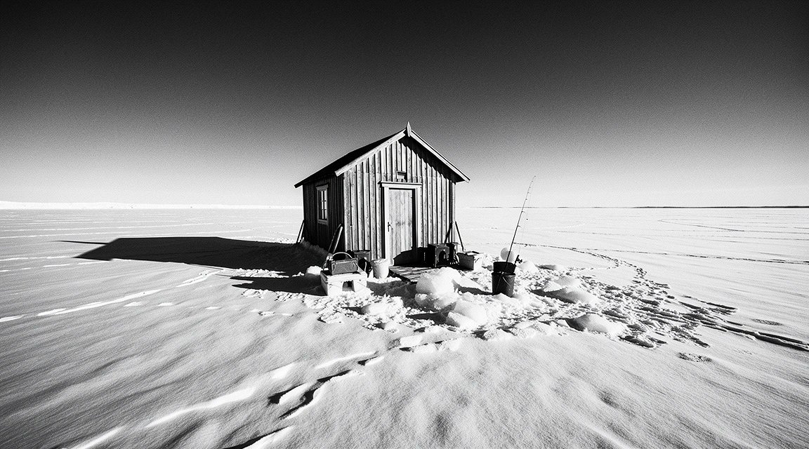 Isolated ice fishing camp