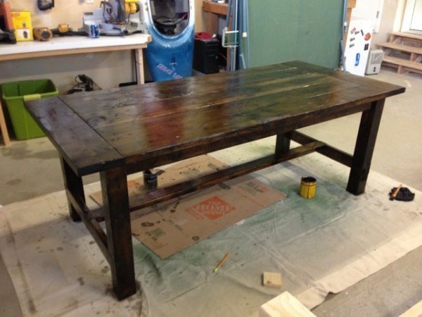 stained farm table