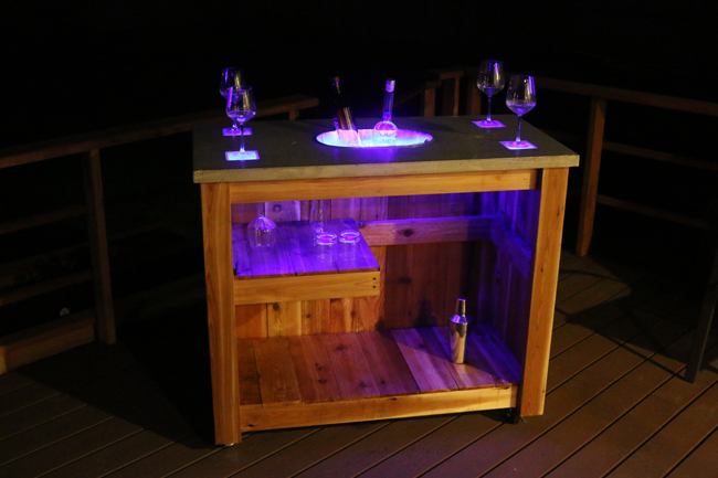 Concrete Patio Bar Cart with LED lights