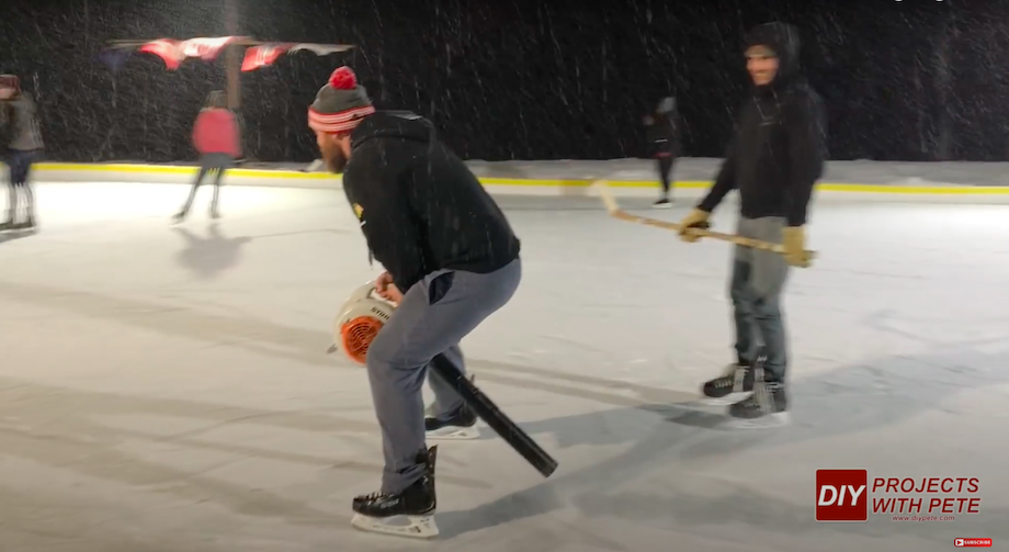 Ice skating with a leaf blower