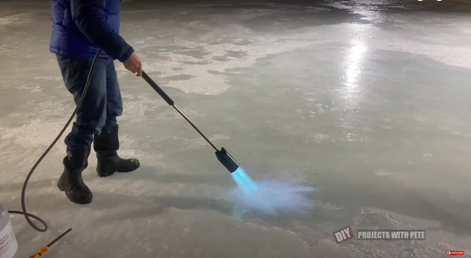 Using a propane weed torch to troubleshoot bumpy ice