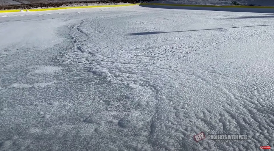 Bumpy, ridge-filled ice surface on our DIY outdoor hockey rink