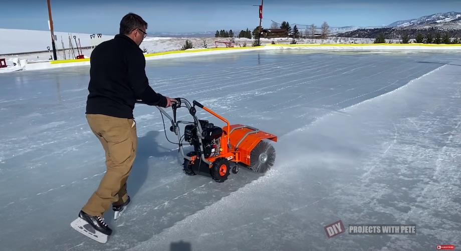 Powerbrush for sweeping the ice really clean